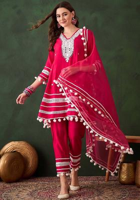 Pink Embroidered Viscose Kurta Set