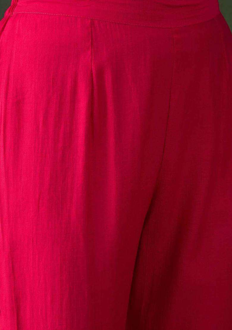 Pink Embroidered Viscose Kurta Set - Indya