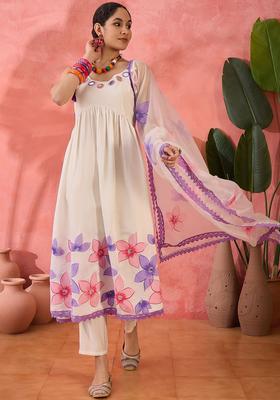 White Embroidered Silk Anarkali Set