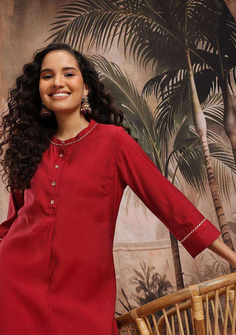Red  Blended Kurta - Indya