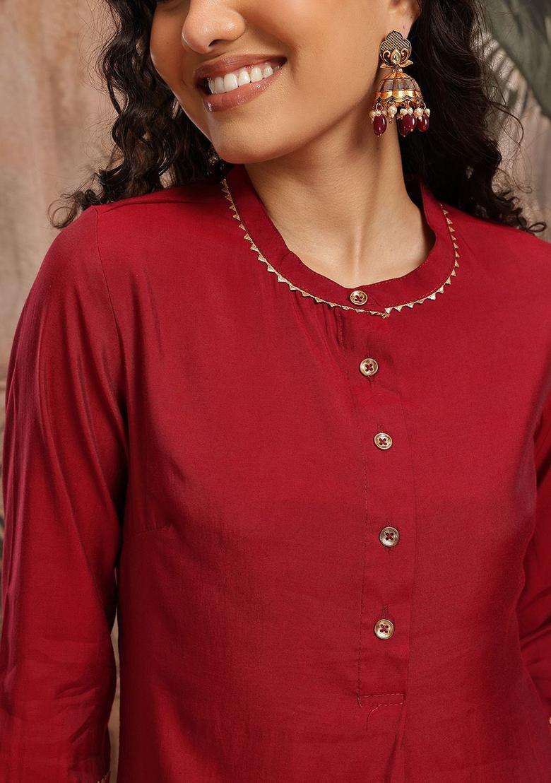 Red  Blended Kurta - Indya