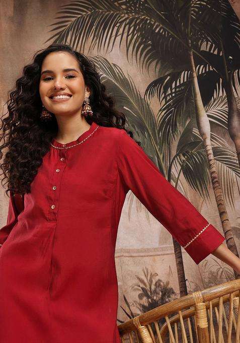 Red  Blended Kurta