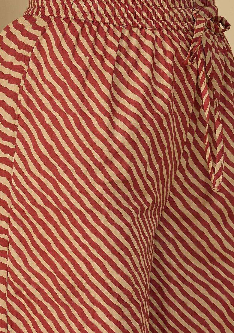 Red Printed Cotton Kurta Set - Indya