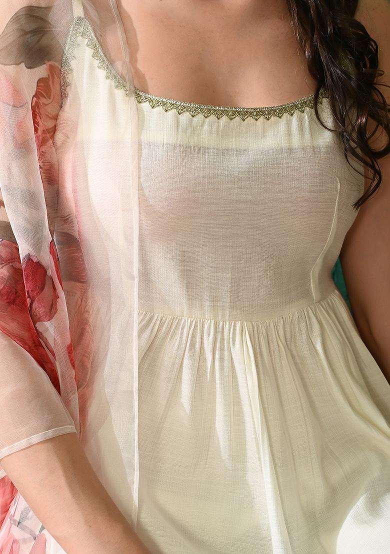 Off White Solid Viscose Kurta Set - Indya