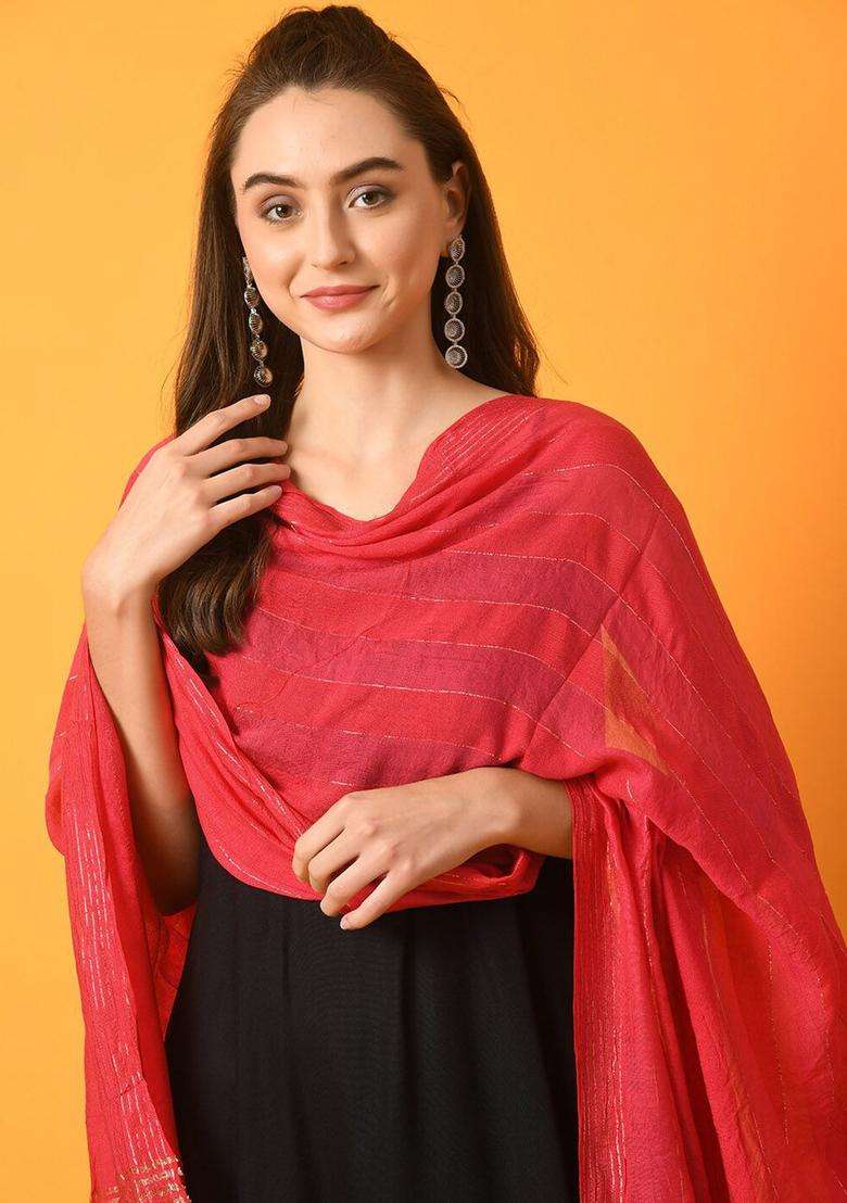 Black Solid Viscose Anarkali Set - Indya