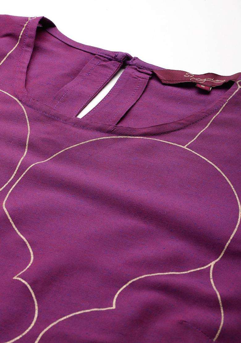 Purple Printed Polyester Kurta Set - Indya