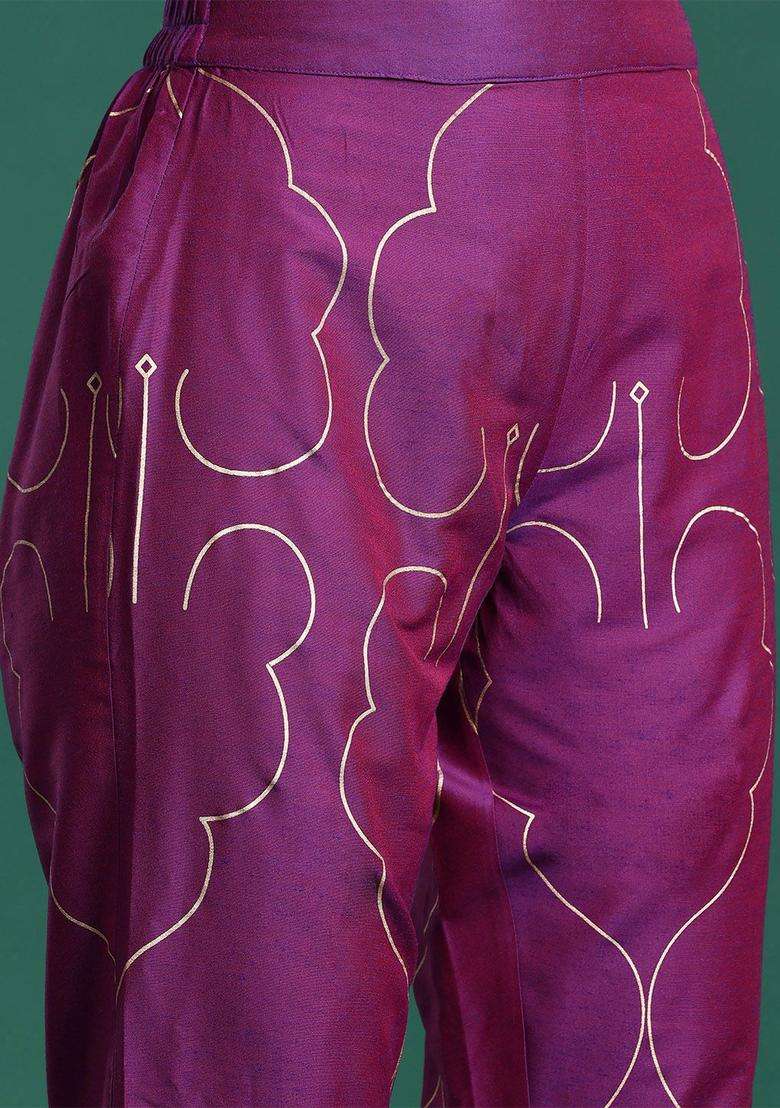 Purple Printed Polyester Kurta Set - Indya