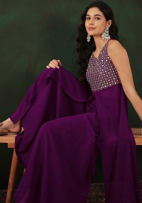 Magenta Embroidered Georgette Kurta Set