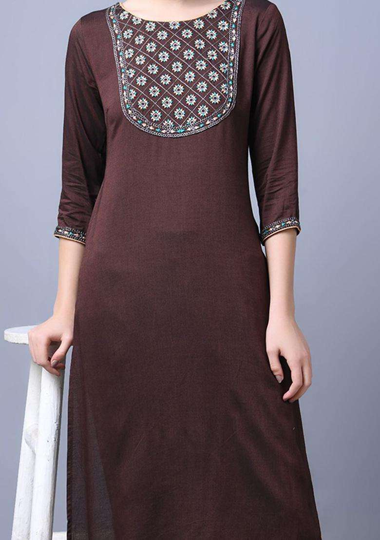 Brown  Blended Kurta - Indya