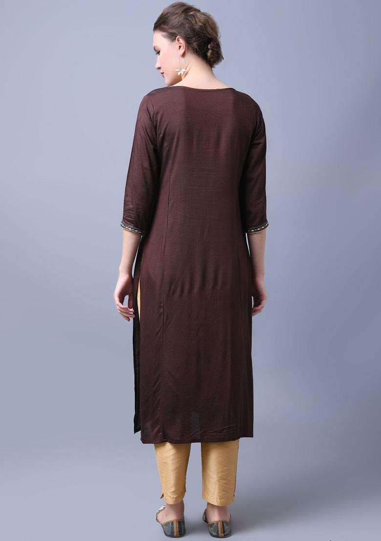 Brown  Blended Kurta - Indya