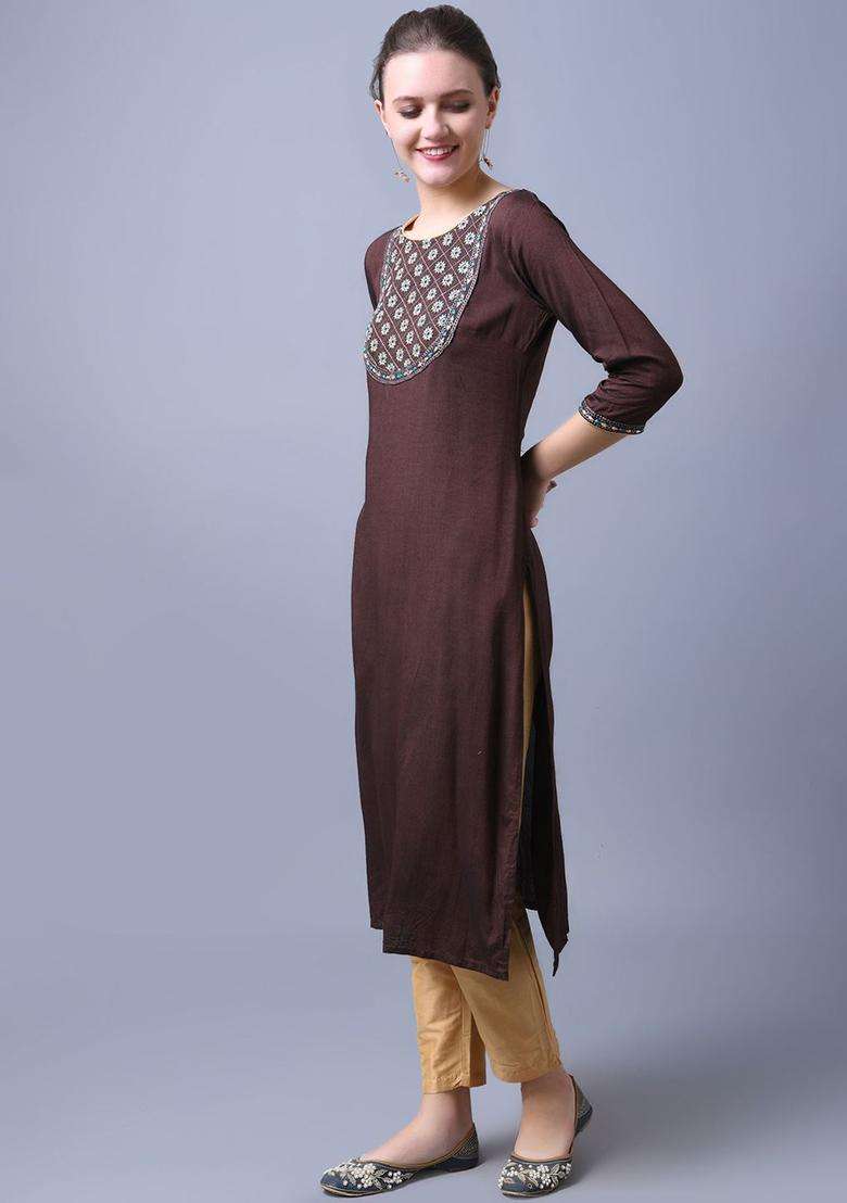 Brown  Blended Kurta - Indya