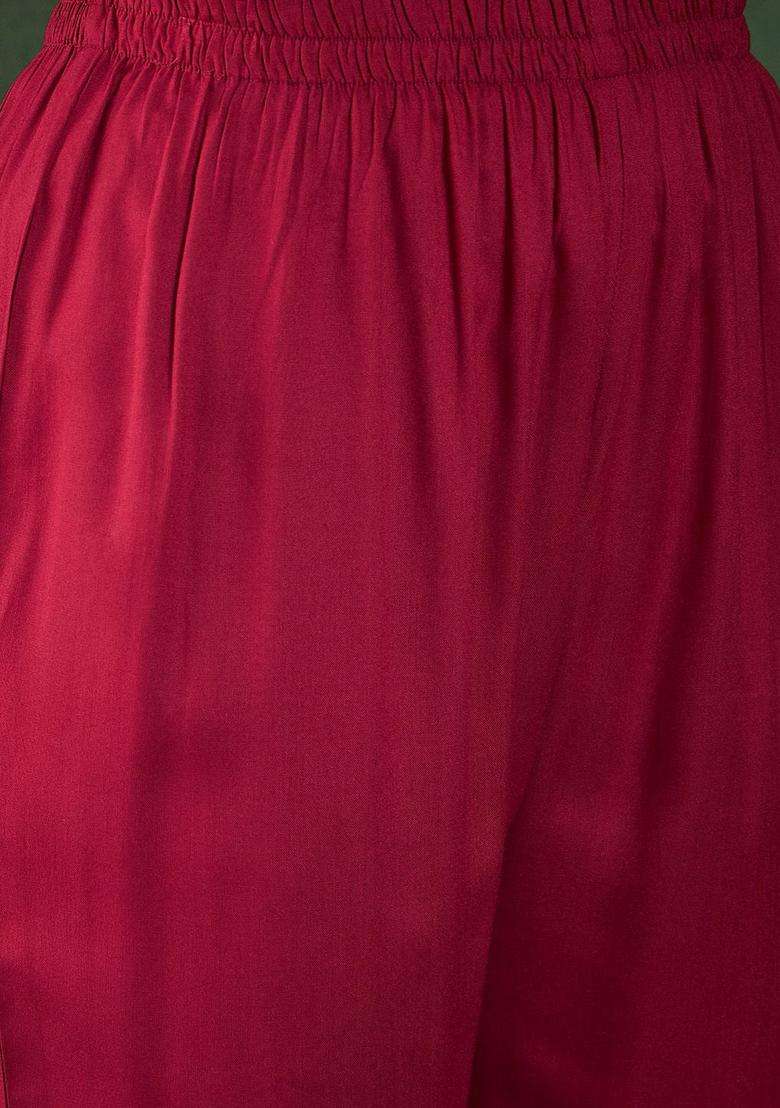 Maroon Solid Viscose Anarkali Set - Indya