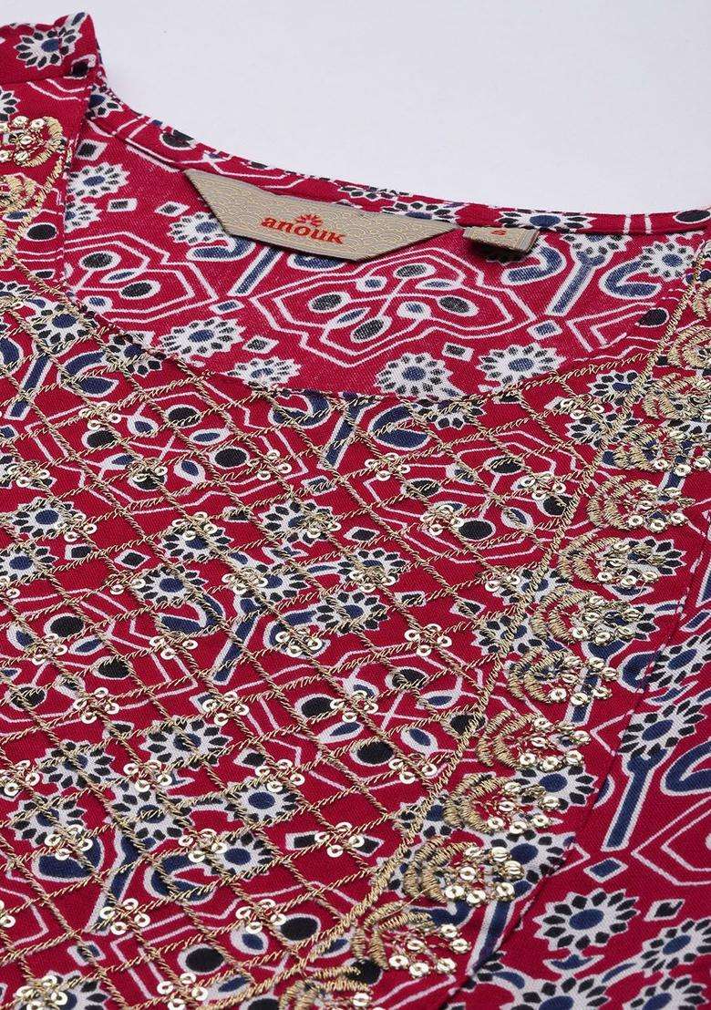 Pink Printed Viscose Kurta Set - Indya
