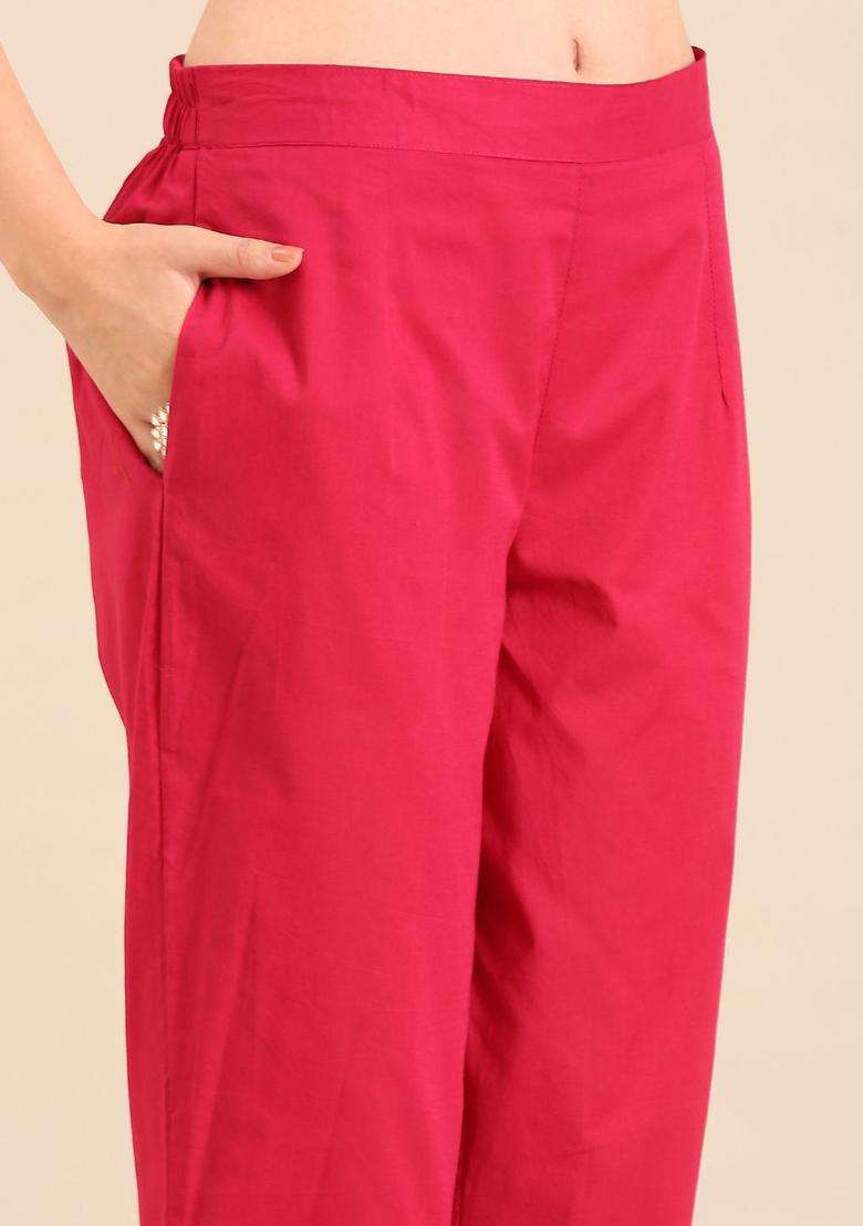 Red Embroidered Cotton Kurta Set - Indya