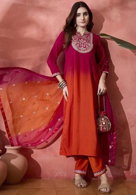 Pink Embroidered Silk Kurta Set