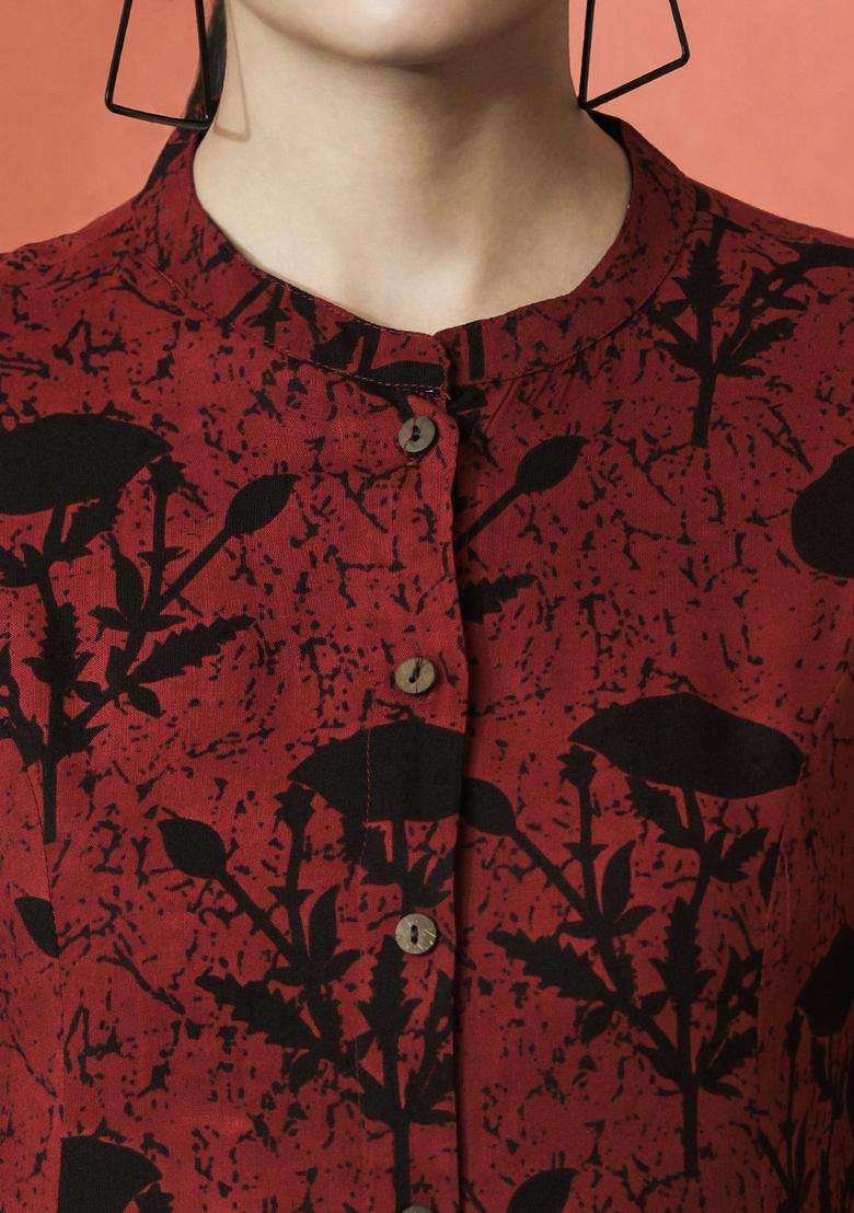 Red  Blended Kurta - Indya