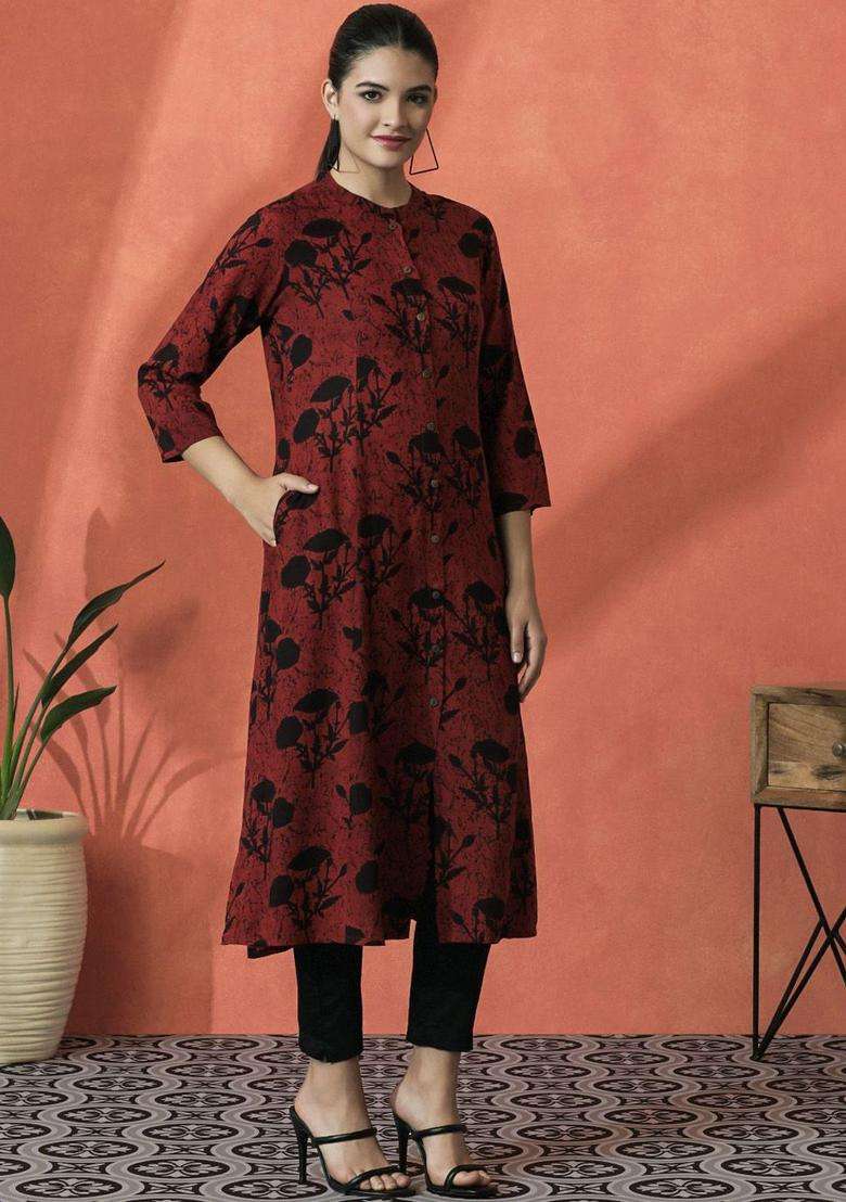 Red  Blended Kurta - Indya