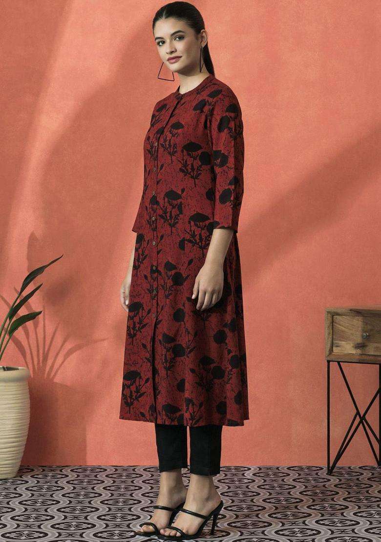 Red  Blended Kurta - Indya