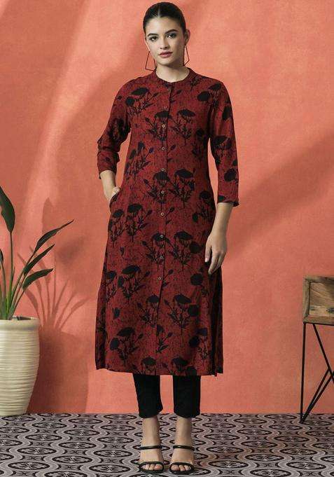 Red  Blended Kurta