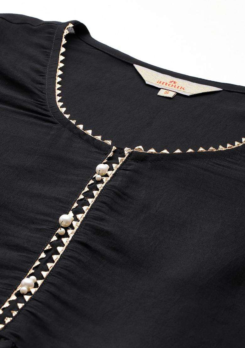 Black Solid Viscose Kurta Set - Indya
