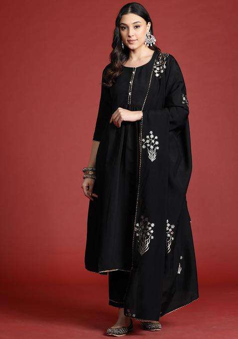 Black Solid Viscose Kurta Set