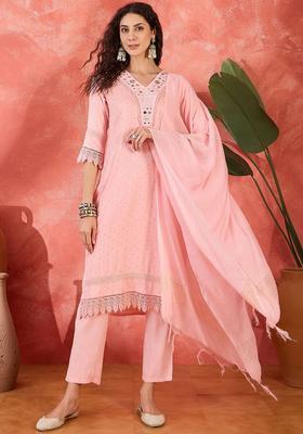 Pink Embroidered Cotton Kurta Set