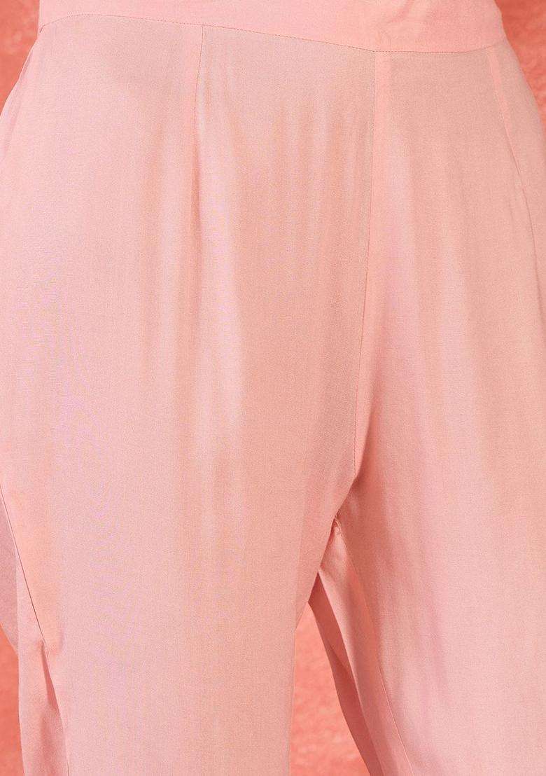 Pink Embroidered Cotton Kurta Set - Indya