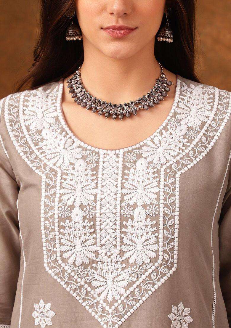 Grey  Cotton Kurta - Indya