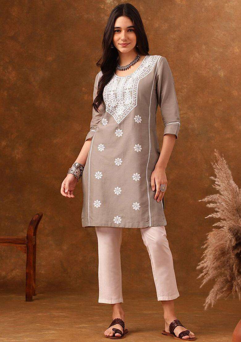 Grey  Cotton Kurta - Indya