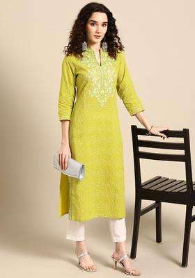 Lime Green  Blended Kurta