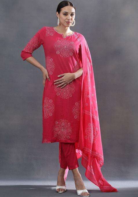 Red Printed Cotton Kurta Set