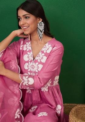Pink Embroidered Silk Kurta Set