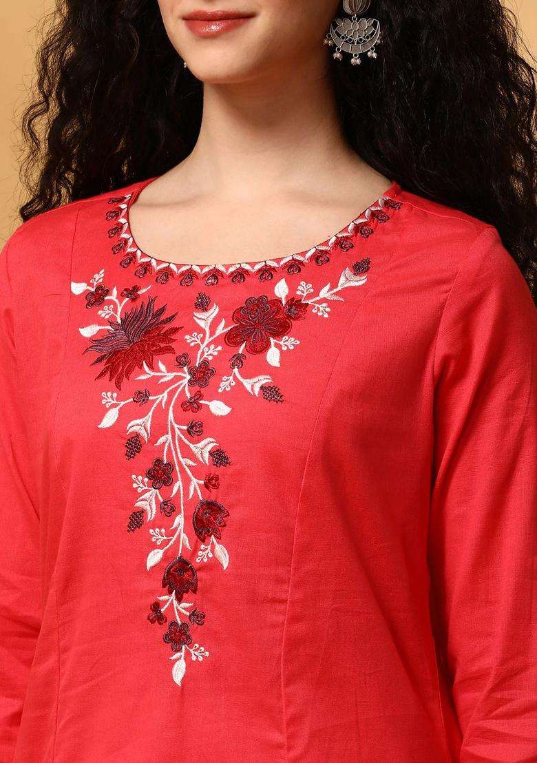 Coral  Cotton Kurta - Indya