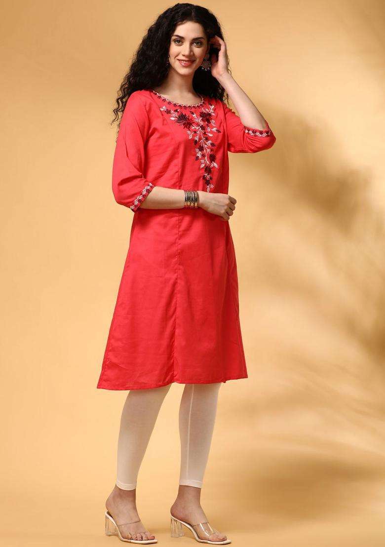 Coral  Cotton Kurta - Indya