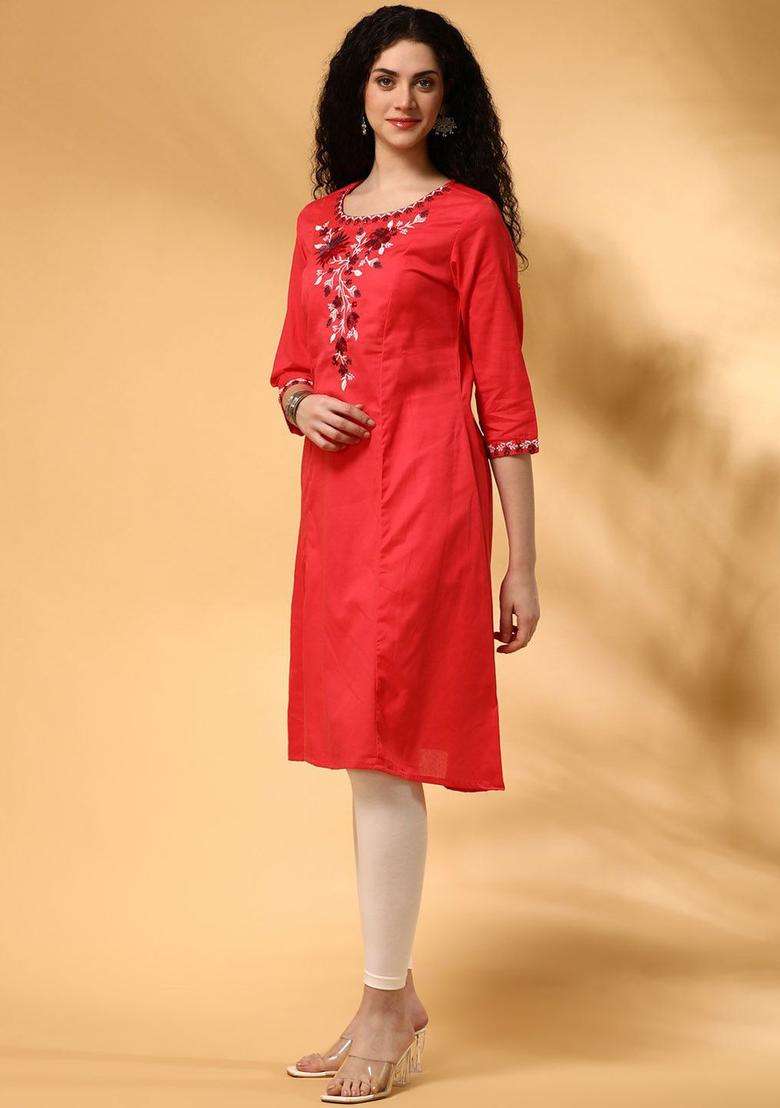 Coral  Cotton Kurta - Indya