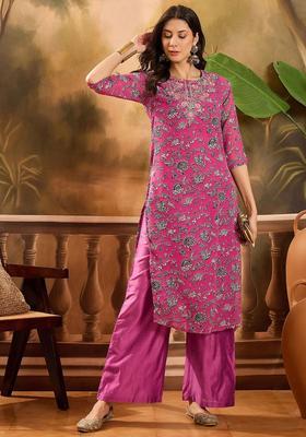 Purple Printed Georgette Kurta Set