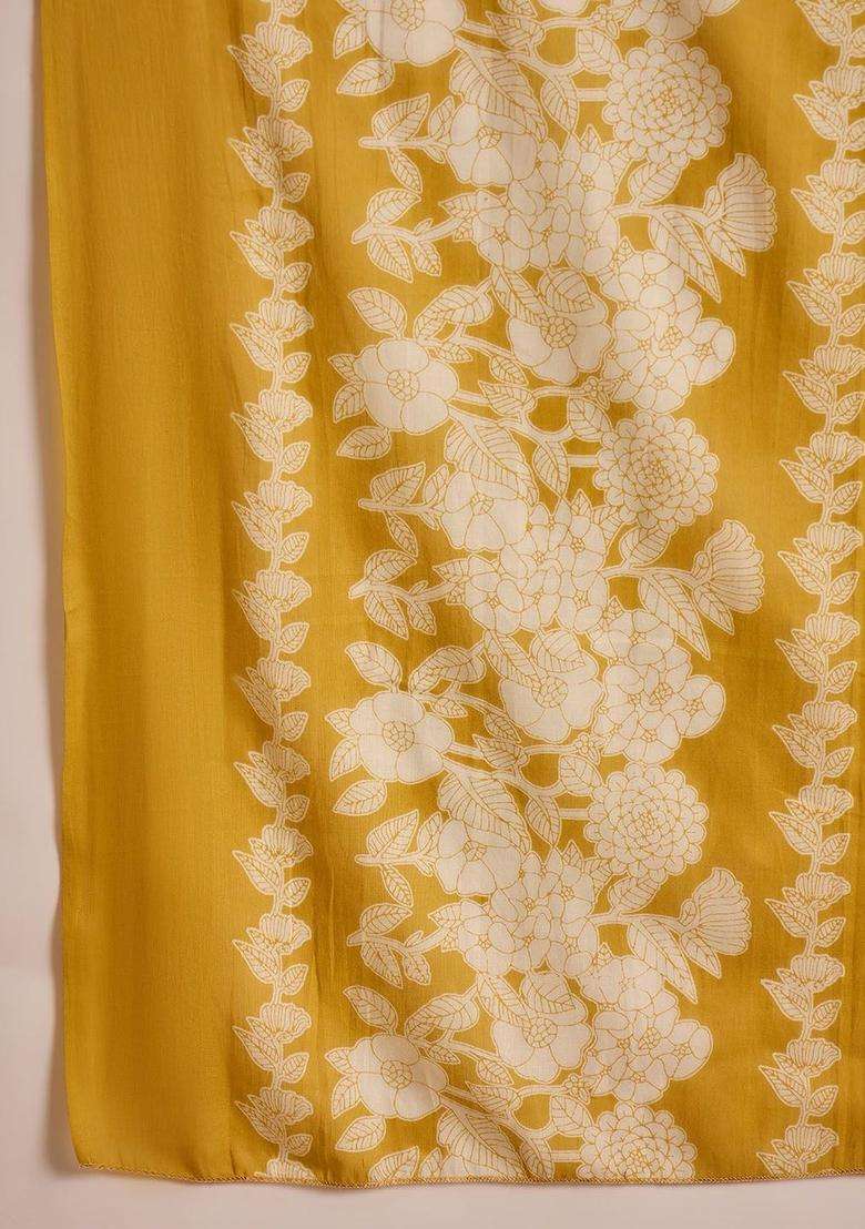 Mustard Printed Cotton Kurta Set - Indya