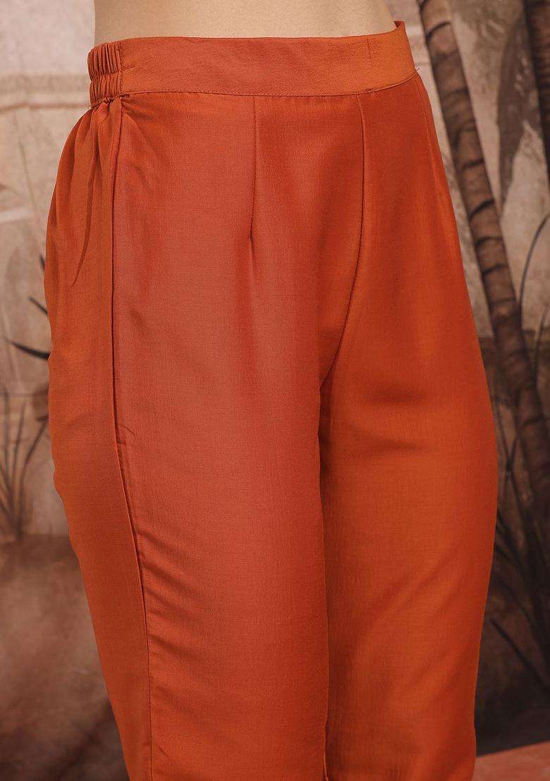 Rust Printed Polyester Kurta Set - Indya