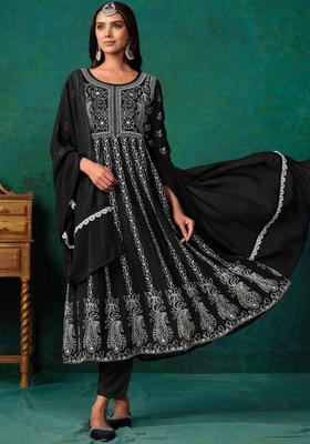 Black Embroidered Georgette Anarkali Set
