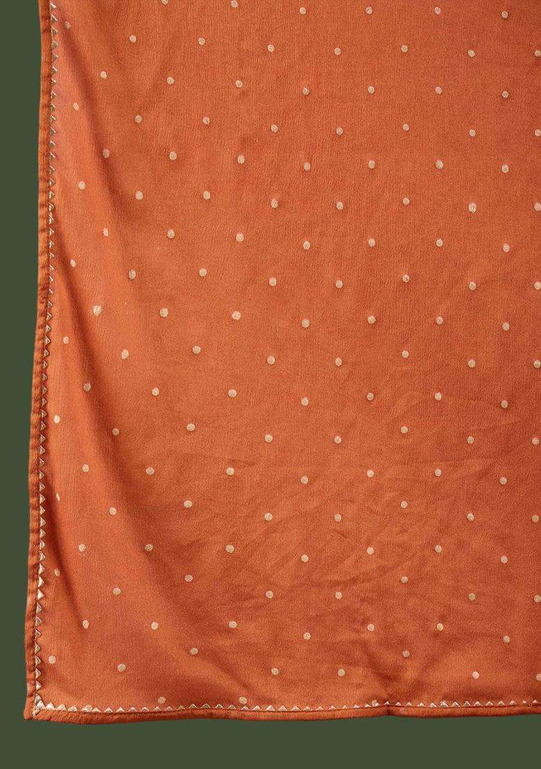 Orange Embroidered Chinon Kurta Set - Indya