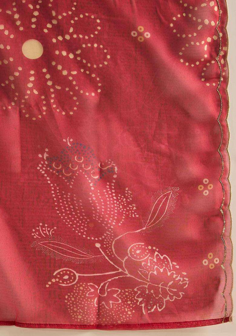 Red Embroidered Silk Kurta Set - Indya