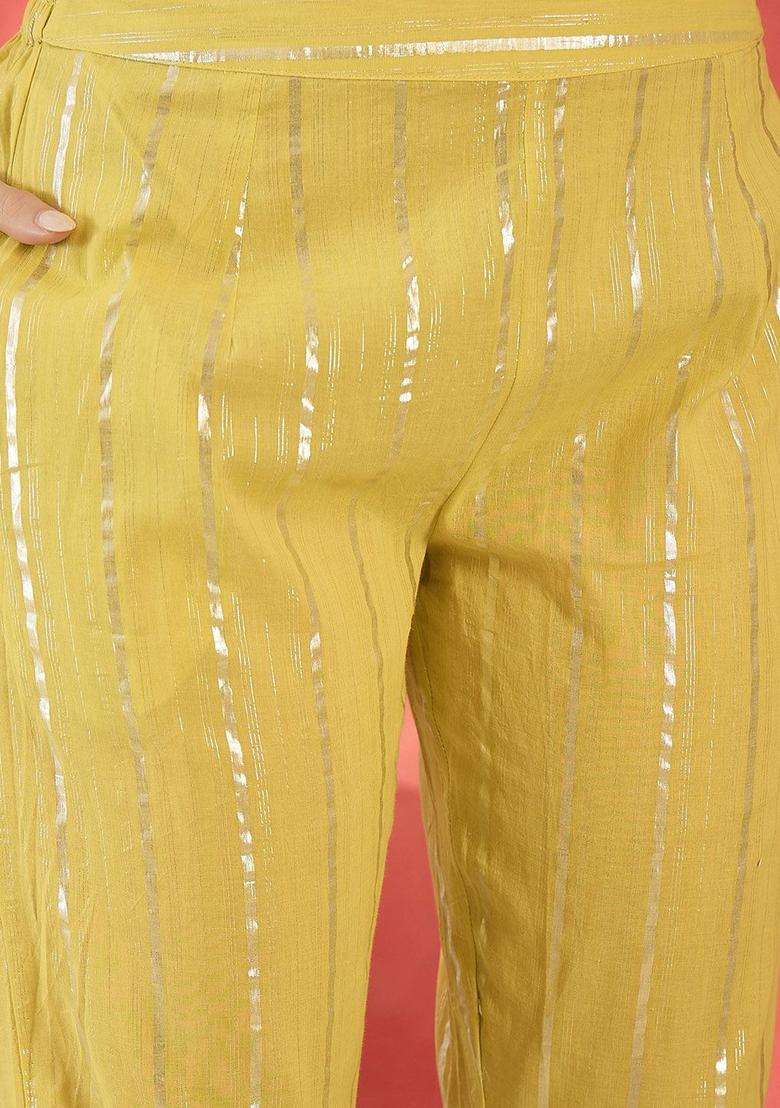 Yellow Striped Cotton Kurta Set - Indya