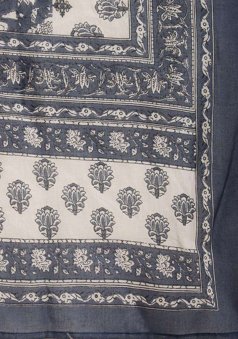 Blue Printed Cotton Anarkali Set - Indya