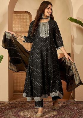 Black Printed Chinon Kurta Set