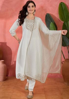 White Embroidered Silk Kurta Set