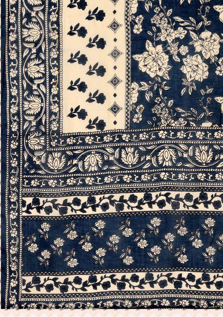 Blue Printed Cotton Anarkali Set - Indya