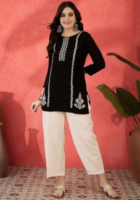 Black Embroidered Cotton Kurta Set