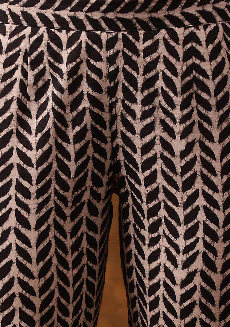 Black Printed Cotton Kurta Set - Indya