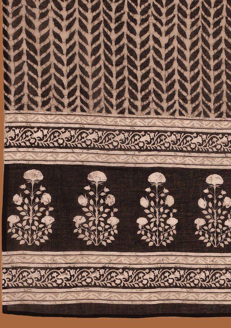 Black Printed Cotton Kurta Set - Indya
