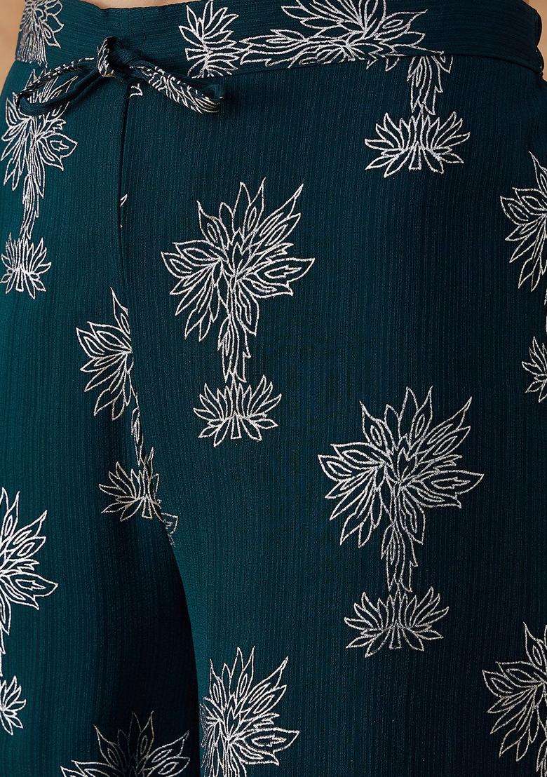 Teal Printed Georgette Kurta Set - Indya